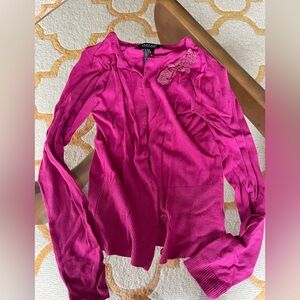 Rampage Fuchsia Cardigan with Beaded Flower Detail